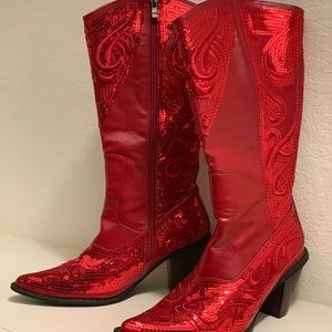 Red sequin cowgirl boots
